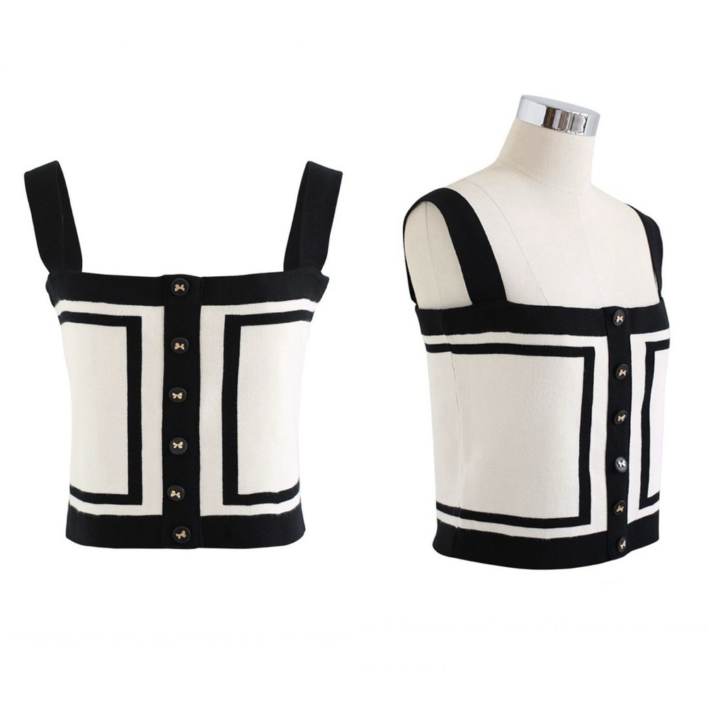 Chicwish BUTTONED KNIT TANK TOP, Size S, ivory, black